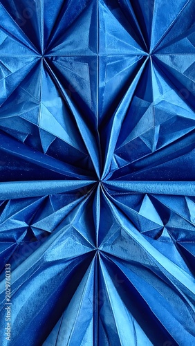 Blue Origami Paper Art Geometric Pattern.