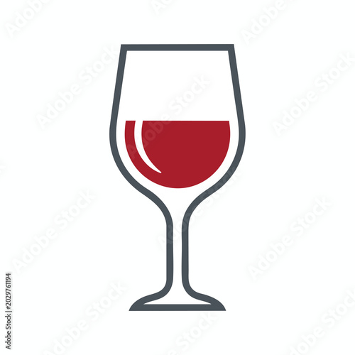 Minimalist wine glass icon with red liquid fill.