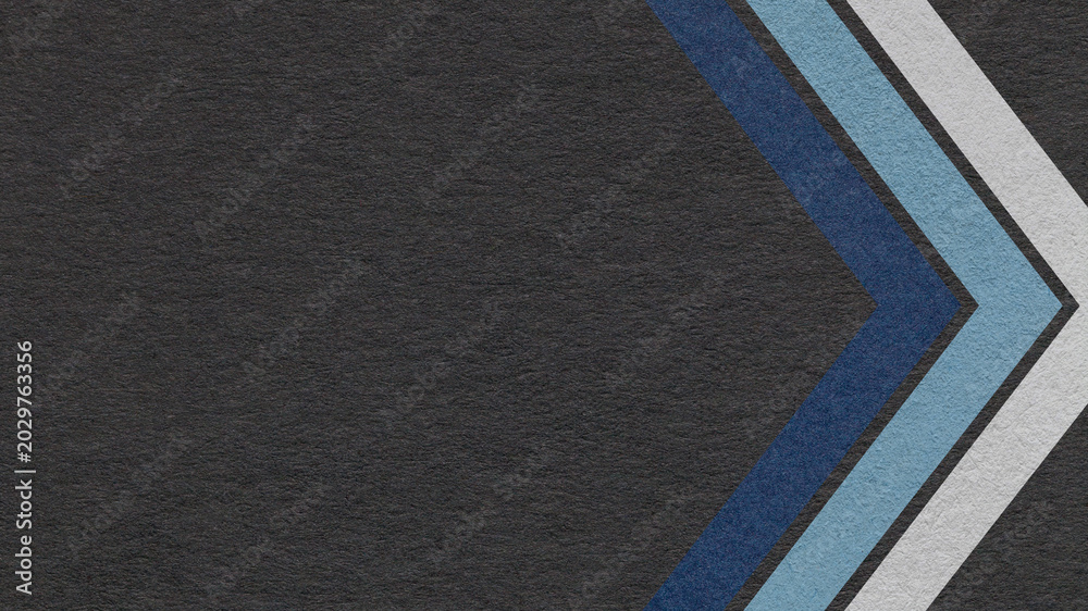 Fototapeta premium Black paper texture background with blue chevron corner stripes and copy space for banner, presentation, template