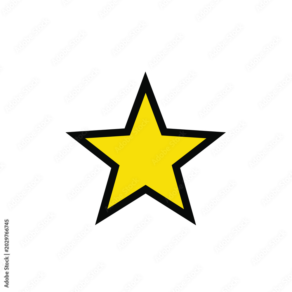Obraz premium Yellow five pointed star with bold black outline.