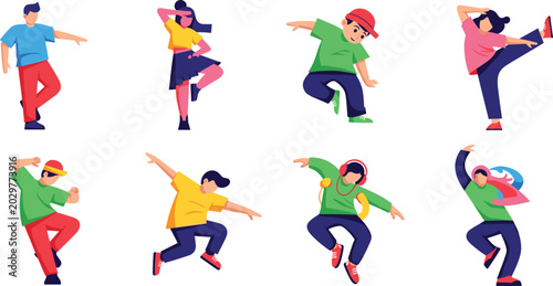 Canvas Print Colorful Urban Street Dance Character Icon Set with Hip Hop, Freestyle, and Dyna