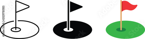 Photos Mini golf flags set with different colored pennants on green tee circles