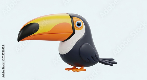 Cute 3d cartoon toucan bird with large colorful beak