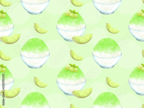 かき氷〈メロン〉のシームレスパターン　C-2