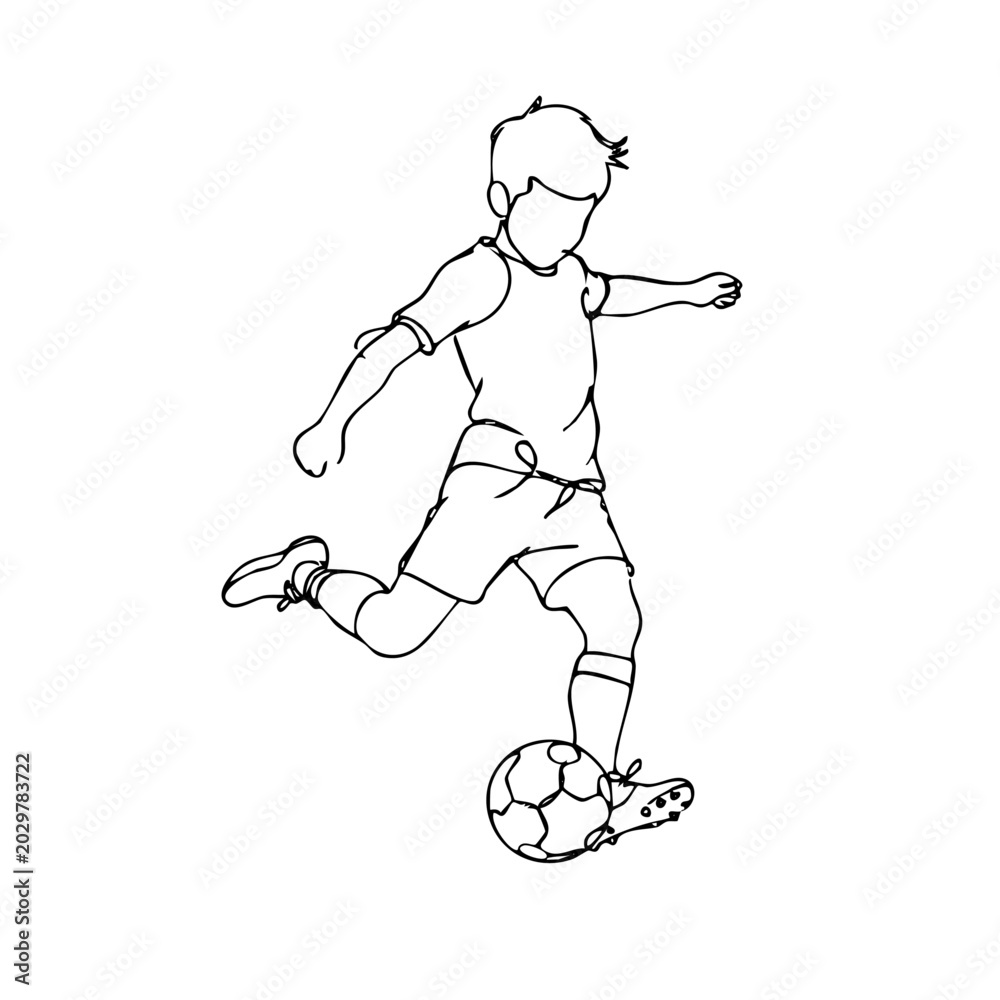 Fototapeta premium Boy Kicking Soccer Ball Line Art Illustration
