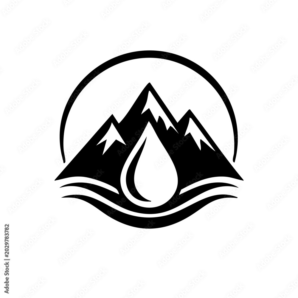 Fototapeta premium Abstract Mountain Peaks and Water Drop Logo Design, Nature Hydration Symbol for Outdoor Brands