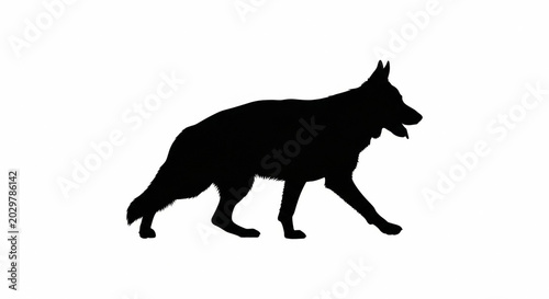 Black silhouette of a walking german shepherd dog