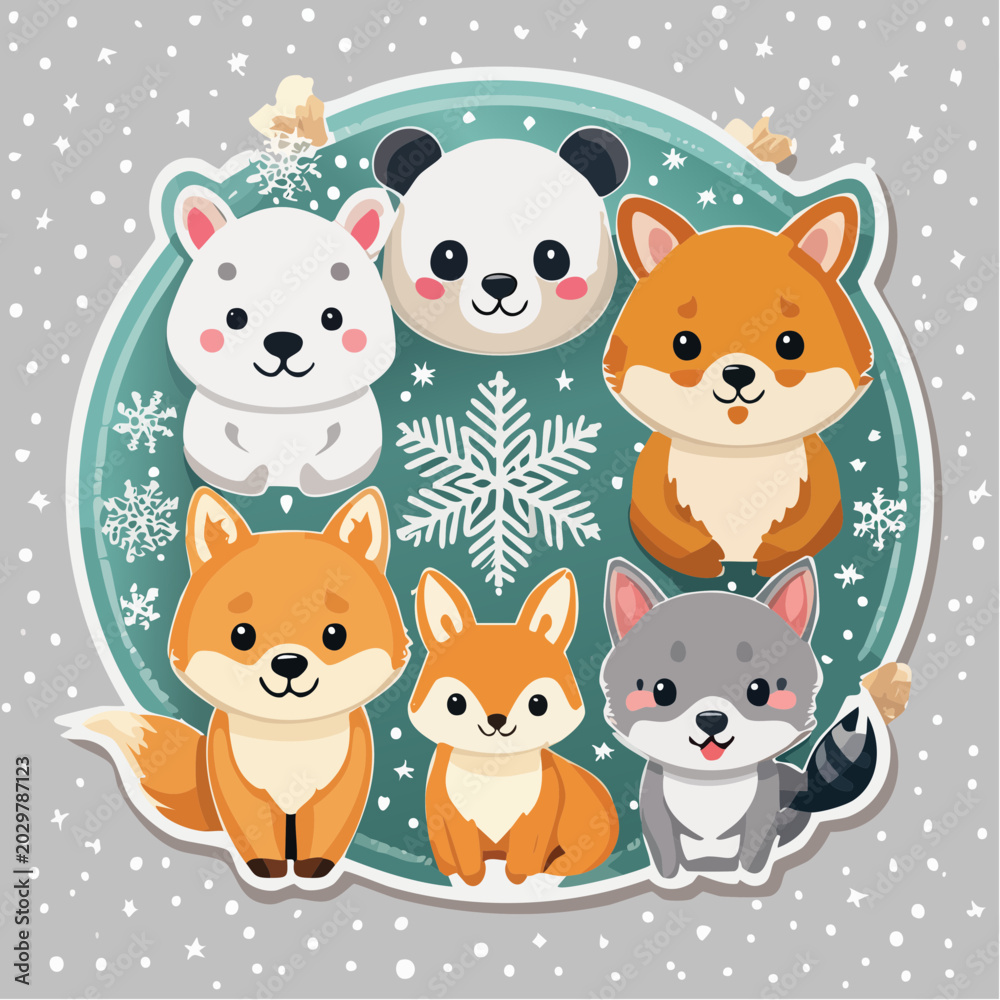 Fototapeta premium Cute Winter Animals Sticker Pack