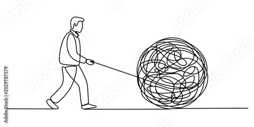 Canvastavla Man pulling a giant tangled messy ball of line art