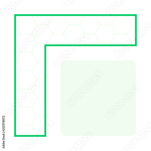 Minimalist green right angle L shape with honeycomb pattern and a soft rounded green illustration