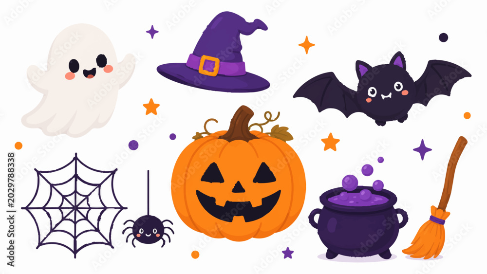 Obraz premium ハロウィンベクターイラストセット（かぼちゃ・お化け・コウモリ）