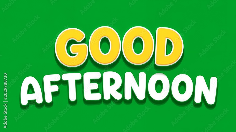 Naklejka premium Good Afternoon Text with Yellow and White Letters on Green Background