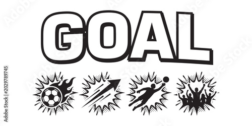 Goal text with soccer icons And FIFA World Cup 2026, FIFA World Cup, World Cup, World Cup 2026, Football 2026.	