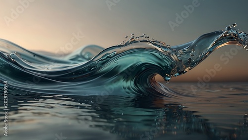 Stunning Close Up of Ocean Wave Splashing at Sunset Clear Turquoise Sea Water Moving in Slow Motion Dramatic Marine Landscape Abstract Wave Formation for Nature Background Travel Concept