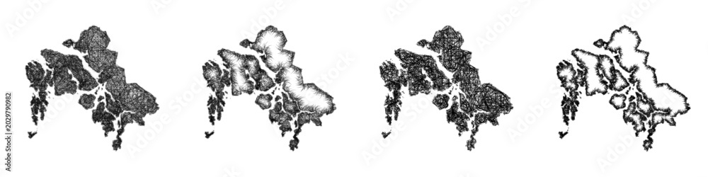 Obraz premium Monochrome sketch Wrangell-Petersburg Borough (Alaska) outline map design set
