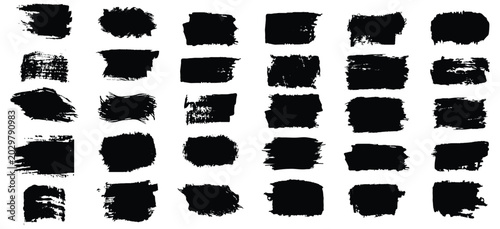 Black set  paint brush, ink brush, brush strokes, brushes, lines, frames, box, grunge, buttons, grunge rough. Grunge brushes big collection.  Brush stroke paint boxes on white background. stock vector