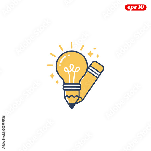 Creative Idea Generation with Lightbulb and Pencil Icon.