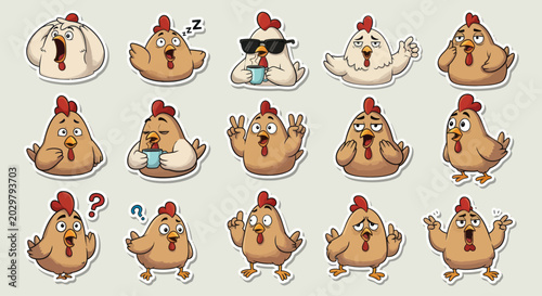 Funny Cartoon Chicken Emotes Stickers Pack - Expressive Farm Bird Icons