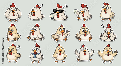 Funny Cartoon Chicken Emotes Sticker Pack