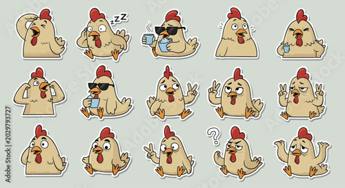 Funny Cartoon Chicken Emoticon Stickers Set - Expressive Farm Bird Characters