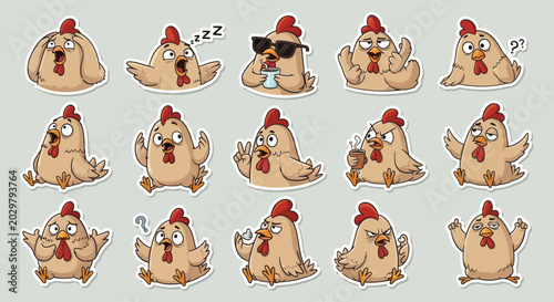 Funny Cartoon Chicken Emoticon Stickers Set
