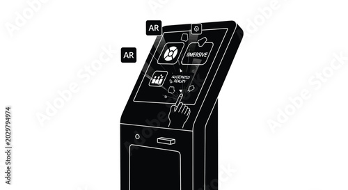 Bild auf Leinwand augmented reality kiosk with hand interaction black and white silhouette