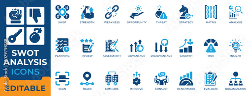 Fényképezés SWOT analysis and business strategy icon set