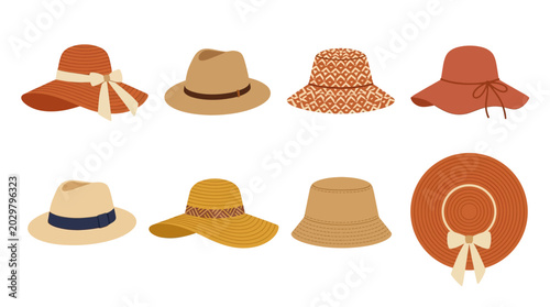 Tableau sur toile Collection of various stylish sun hats.