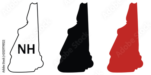 Bilde på lerret New Hampshire map vector outline and silhouette set with NH abbreviation