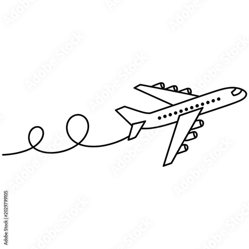 Simple line drawing of a flying airplane with a trail Vector