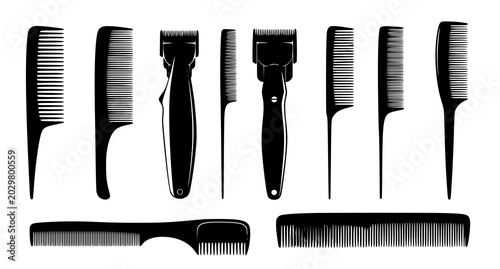 Bilde på lerret Barber hair clipper and comb grooming tool collection for professional salon sty