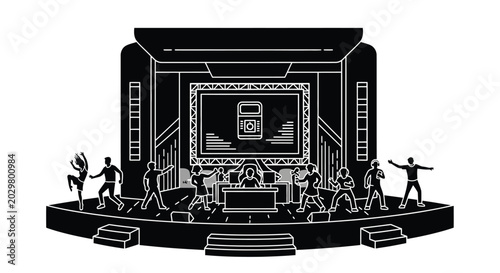 Tableau sur toile Concert stage with audience and screen black silhouette