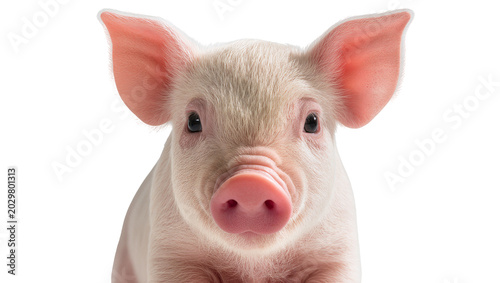 Fotografía Adorable pink piglet with large ears, isolated on transparent background