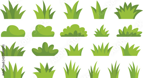 Quadro su tela Green grass tuffs and bushes collection
