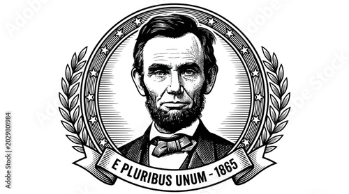 Black and white illustration Abraham Lincoln.