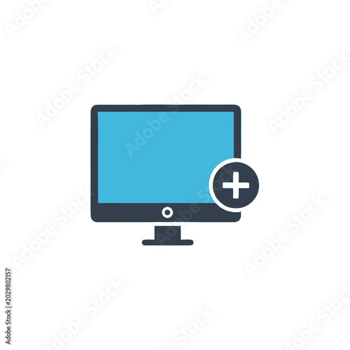 Computer Monitor with Plus Sign Icon.