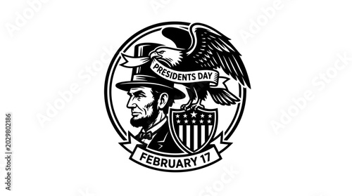 Принти на полотні Black and white illustration Abraham Lincoln.