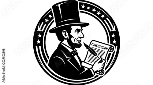 Lincoln Signing Constitution Document Illustration.