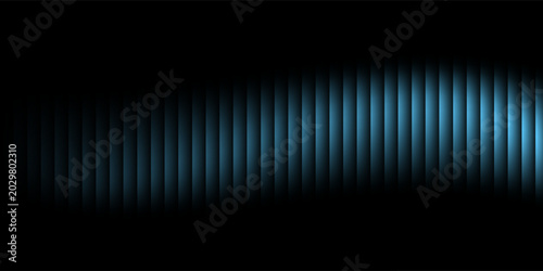 Bild auf Leinwand The abstract background depicts many glowing blue vertical bars creating a wave like visual effect against a pitch black space that is suitable for technological or futuristic presentations