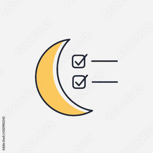 Crescent Moon with Checkmarks Icon.