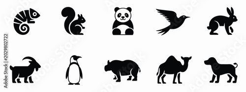 Photography Animal silhouette icon vector set with black isolated wild and domestic creature