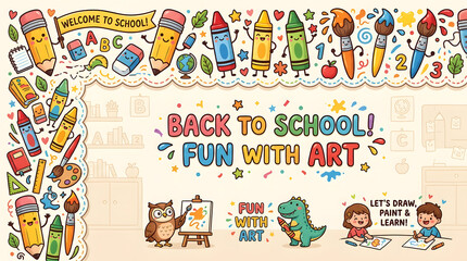 Pencil Crayon Paintbrush Decorative Frame Illustration