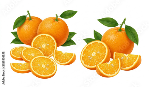 Fresh orange fruit with slices realistic SVG vector illustration isolated on white