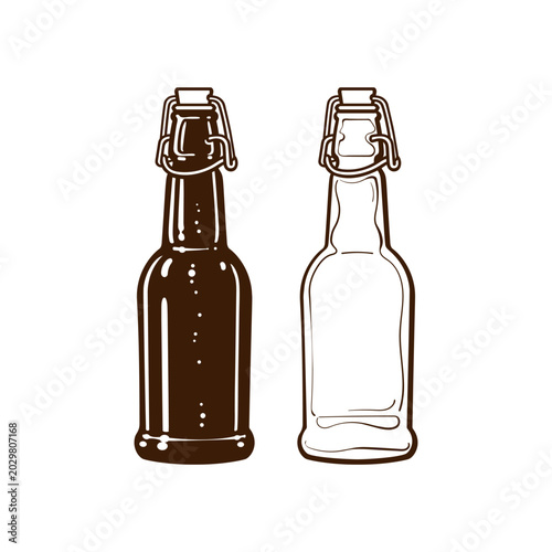 Beer bottle amber and clear glass.
