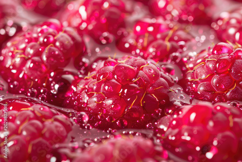 Raspberries in water splash background for fresh summer and healthy food concepts. Juicy berry composition ideal for advertising, packaging, and vibrant social media design.