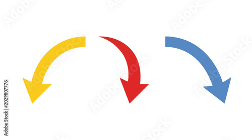 Photos Colorful curved arrows pointing clockwise red yellow and blue isolated on a whit