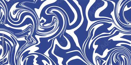 Blue and White Abstract Swirl Liquid Fluid Psychedelic Pattern Design