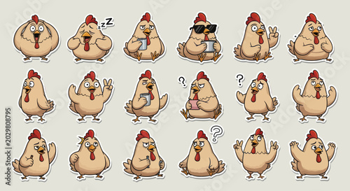 Foto Funny Chicken Stickers Pack: Expressions and Actions