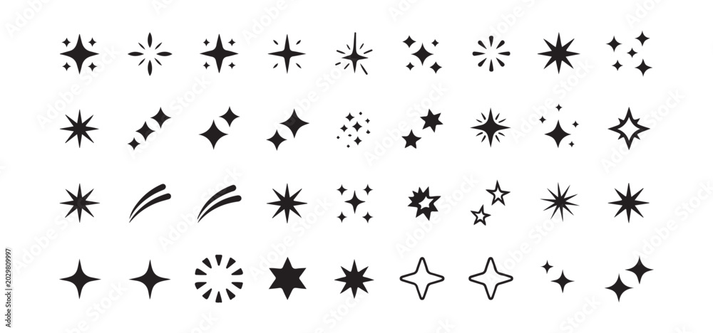 Fototapeta premium Set of Star and Sparkle Icons: Magical Elements for Design, Celebration, and Rating Systems