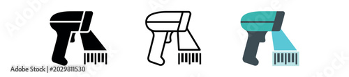 Barcode scanner icon set. barcode reader, scanner, pos, retail, scanning, laser, inventory. checkout, product, point of sale, stock control, handheld gun. line, flat and colored vector icon set.